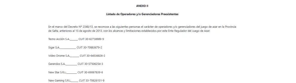 Algunas de las sociedades a las que la provincia dio la licencia para operar juegos de azar.