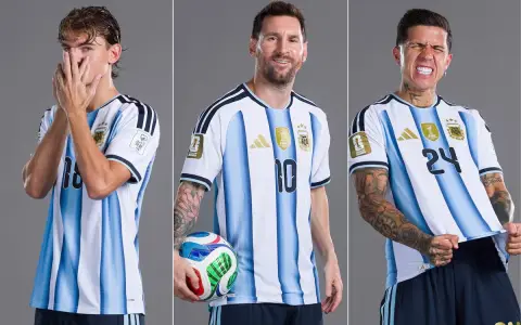 Nico Paz, Lionel Messi y Enzo Fernández, en la hilarante sesión de fotos de la Selección argentina.