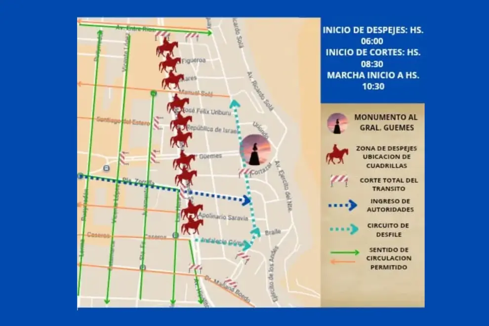 operativos de tránsito por los actos y desfile en homenaje a Güemes