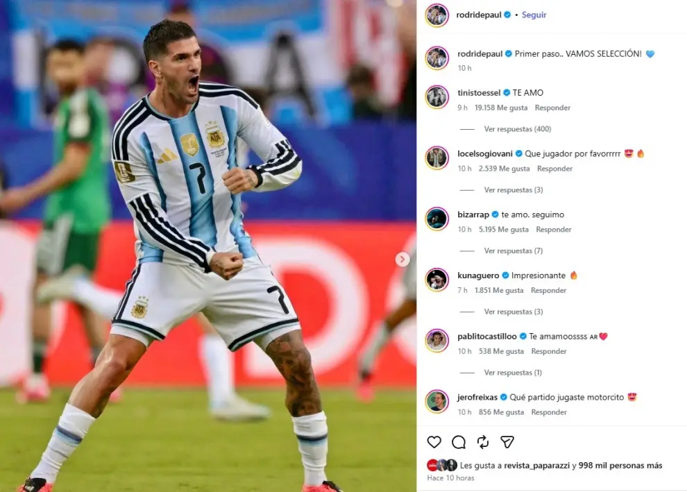 El ida y vuelta entre Tini Stoessel y Rodrigo de Paul en Instagram.