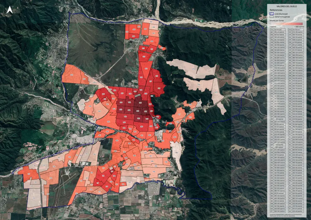 Mapa de valor de suelo. Fuente: Municipalidad.