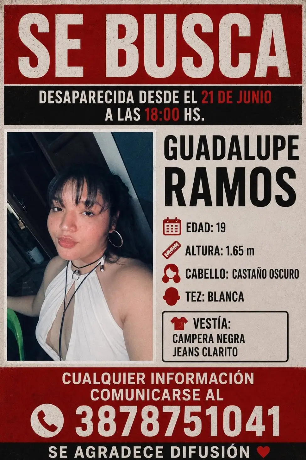 El cartel de búsqueda publicado por la familia 