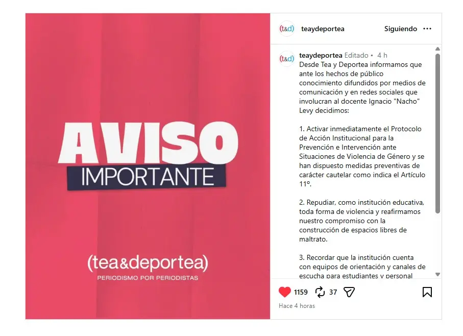 El comunicado de Tea y Deportea