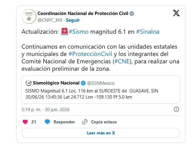 Tembló con fuerza en Sinaloa.