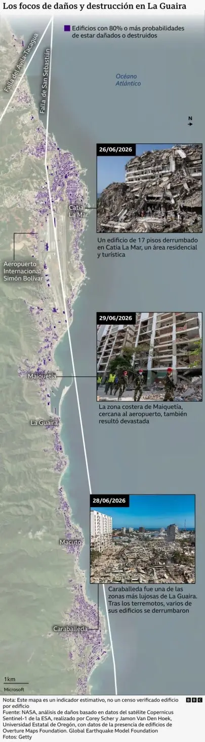 Mapa del terremoto según la Nasa.