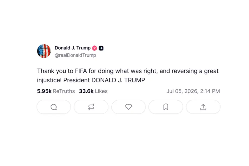 El post de Trump en Truth Social