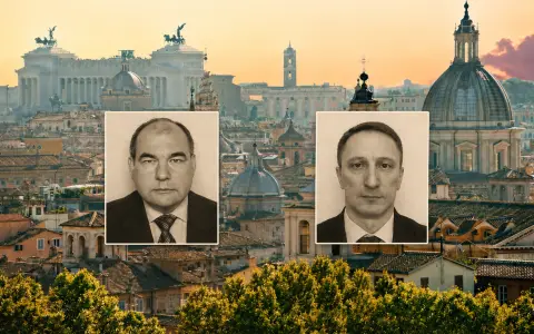Ivan Petrovich Gorbachev y Mikhail Vasilyevich Astakhov, los dos agregados militares rusos expulsados de Italia tras el escándalo de espionaje.
