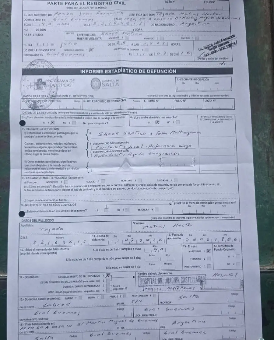 Certificado de defunción