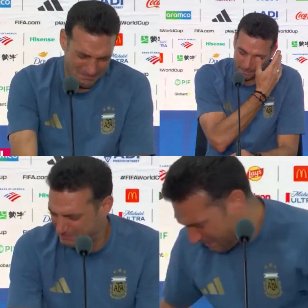El desgarrador llanto de Scaloni en la conferencia interrumpida.