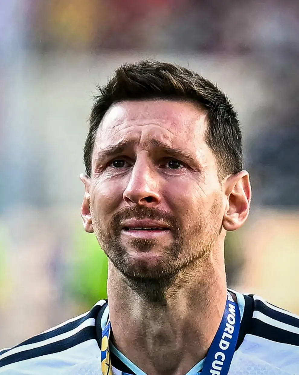 El primer plano de la angustia de Messi, por quedar a un paso de coronar su retiro de los mundiales con un título.