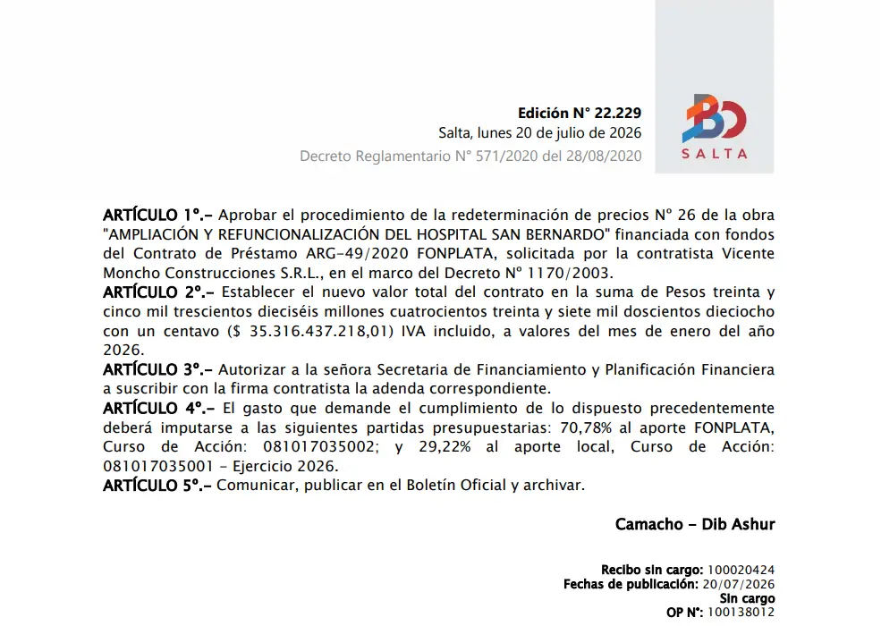 Recorte del Boletín Oficial de la provincia.