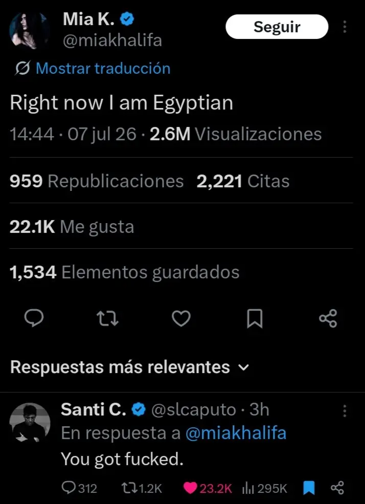 El cruce de Santiago Caputo con Mia Khalifa en X