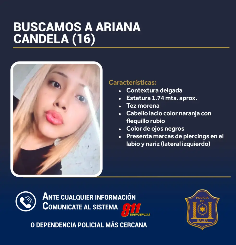 Buscan a Ariana Candela.