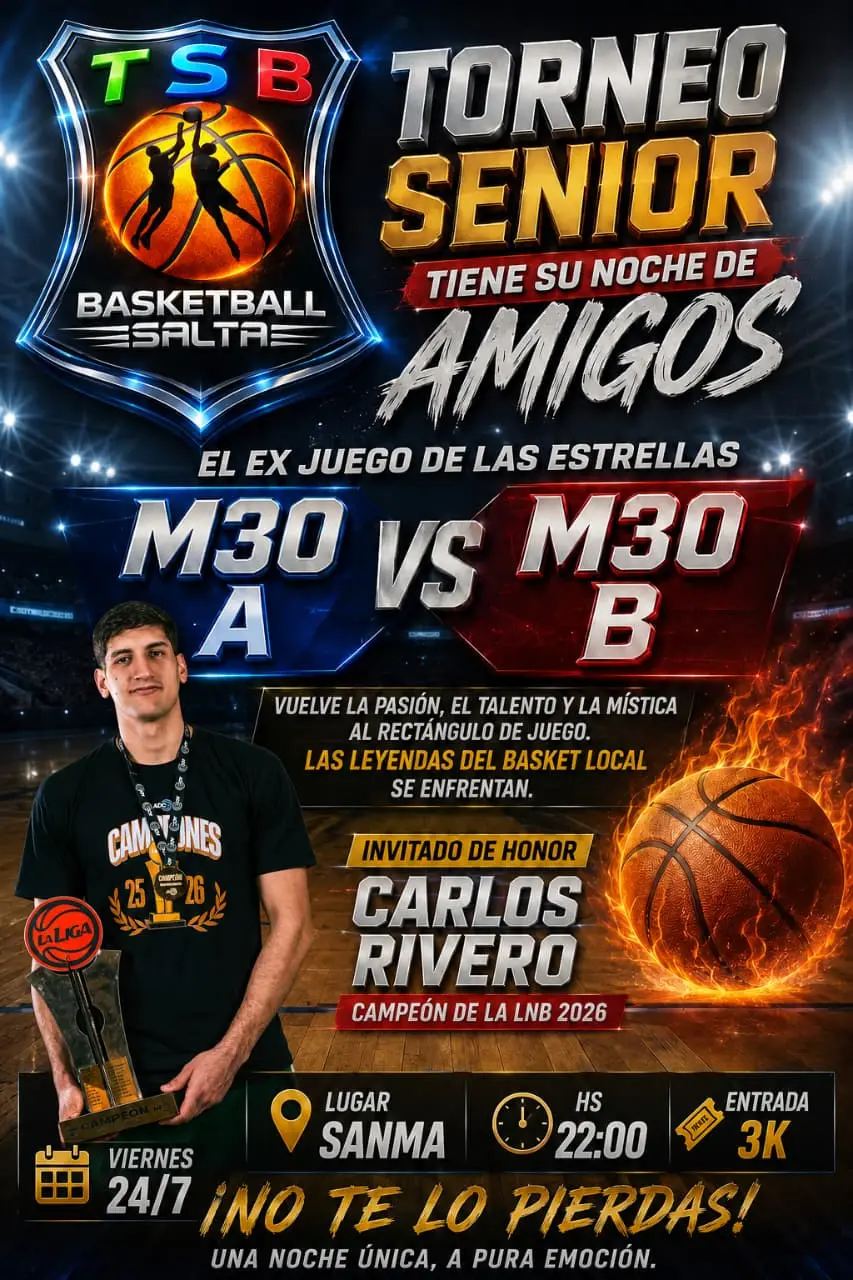 Placa informativa del evento de esta noche en San Martín, con invitado especial.