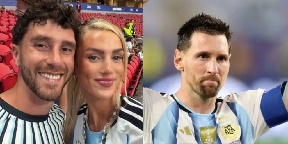 Marcos Senesi junto a su novia inglesa; y Lionel Messi.