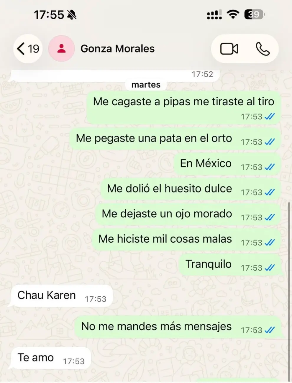 El chat publicado por la expareja del futbolista de Barracas Central.