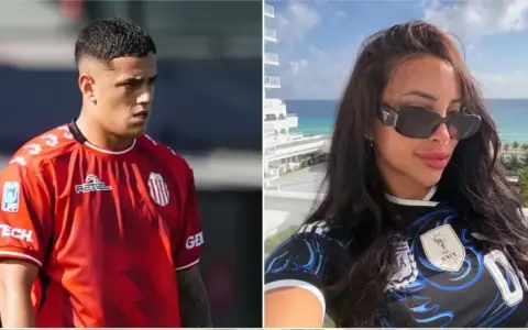 El futbolista Gonzalo Morales y la denunciante, Karen Dinna.